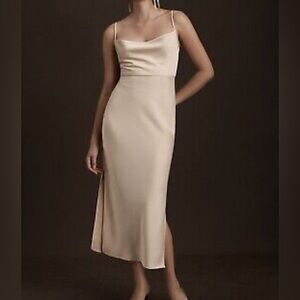 Anthropologie BHLDN Cali Satin Charmeuse Slip Dress Size 6 Oyster Sexy Slinky